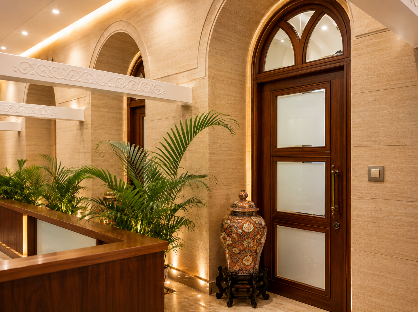Luxury Foyer with Frosted Glass Door