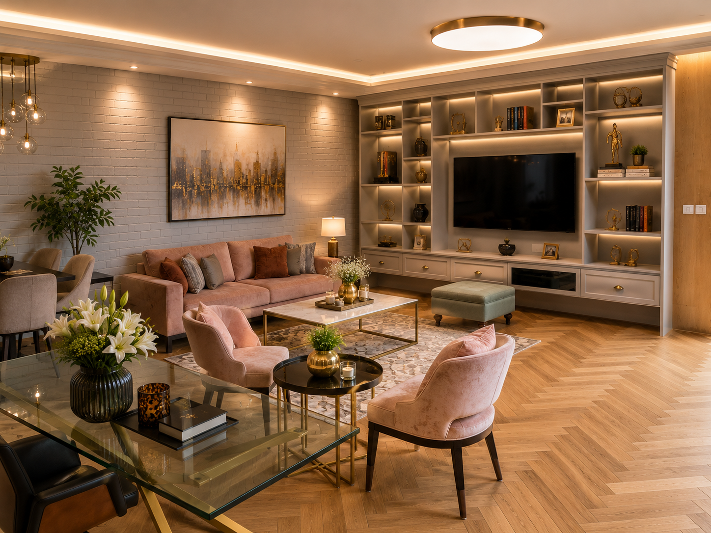 Luxury Living Room with TV Panel