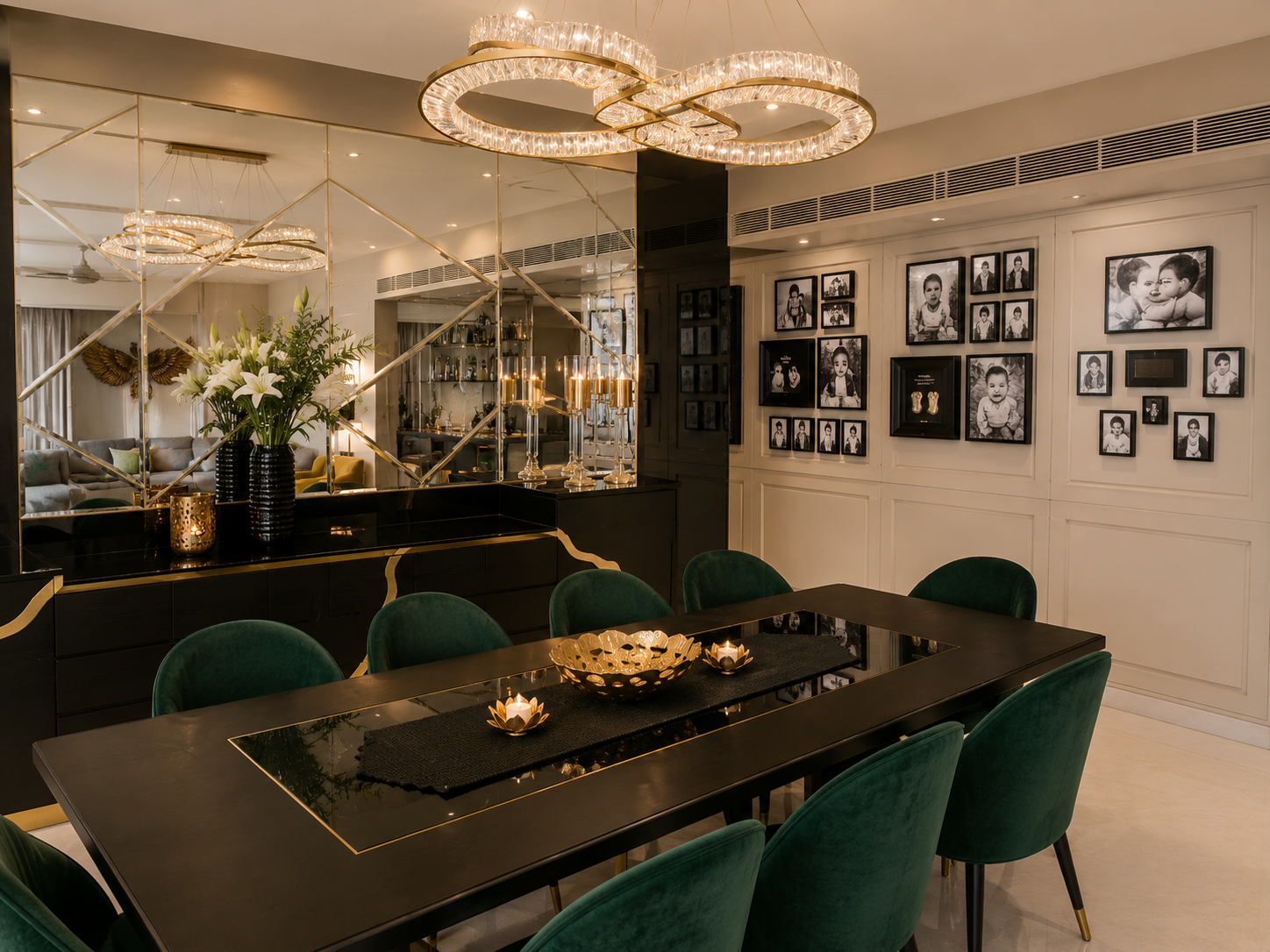 Elegant Dining Room with Velvet Chairs